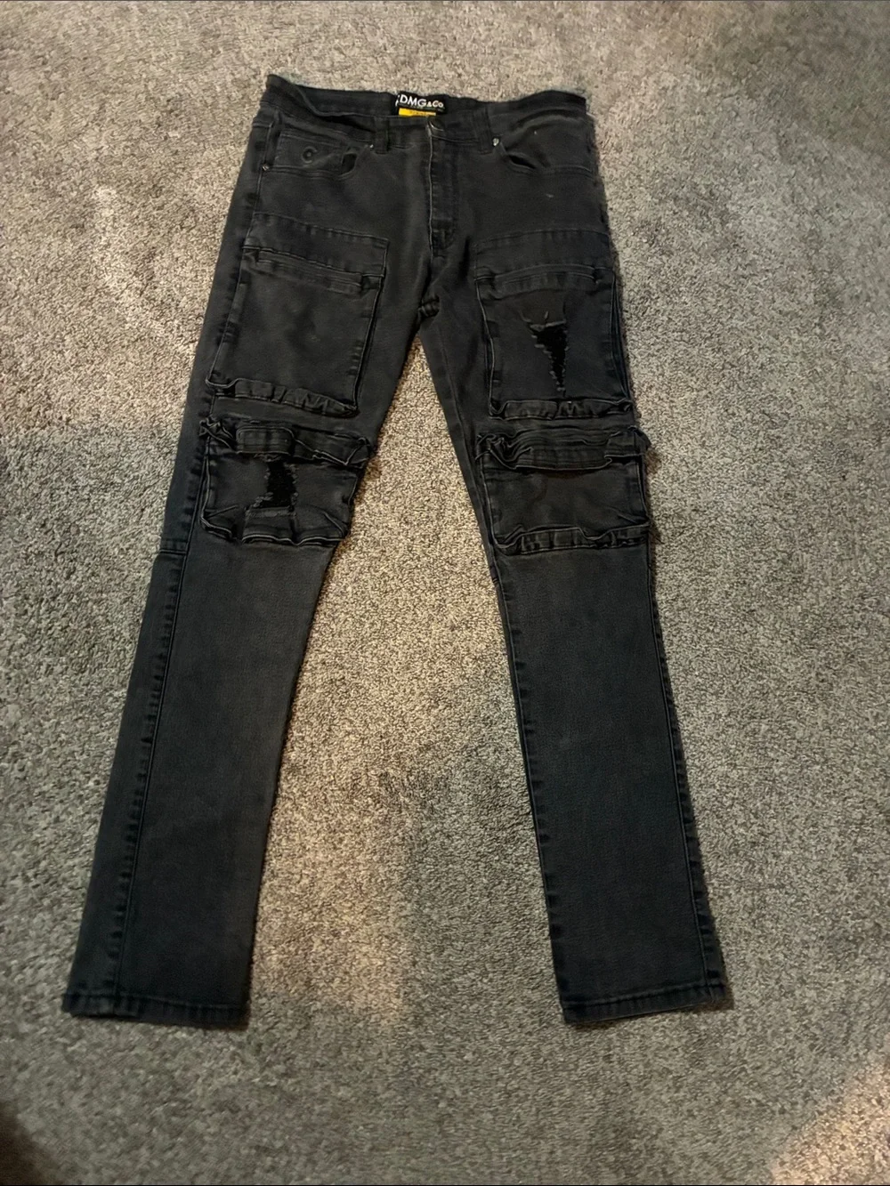 Men's Black Skinny Distressed Cargo Jeans